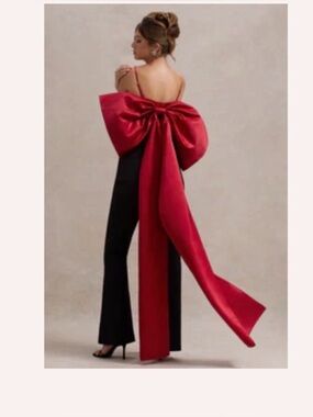Red Satin Strapless Party Top with Bow Detail